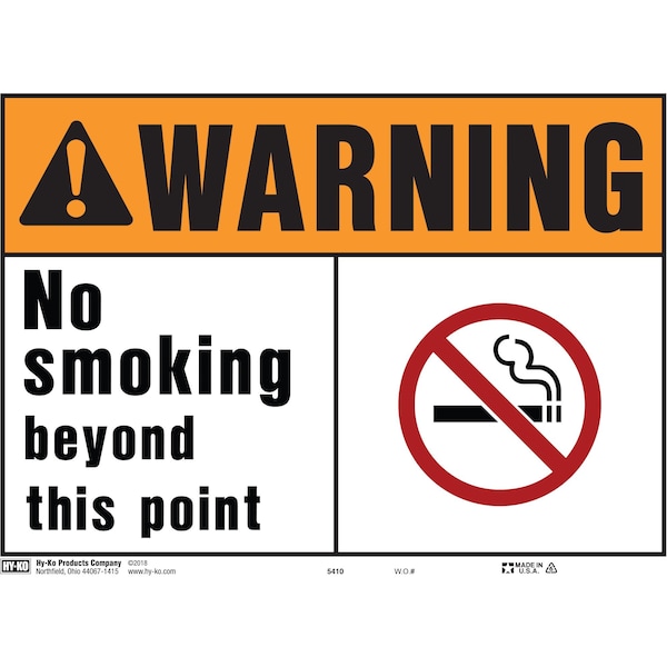 Hy-Ko Warning No Smoking Sign 10" x 14", 5PK A20368 - main
